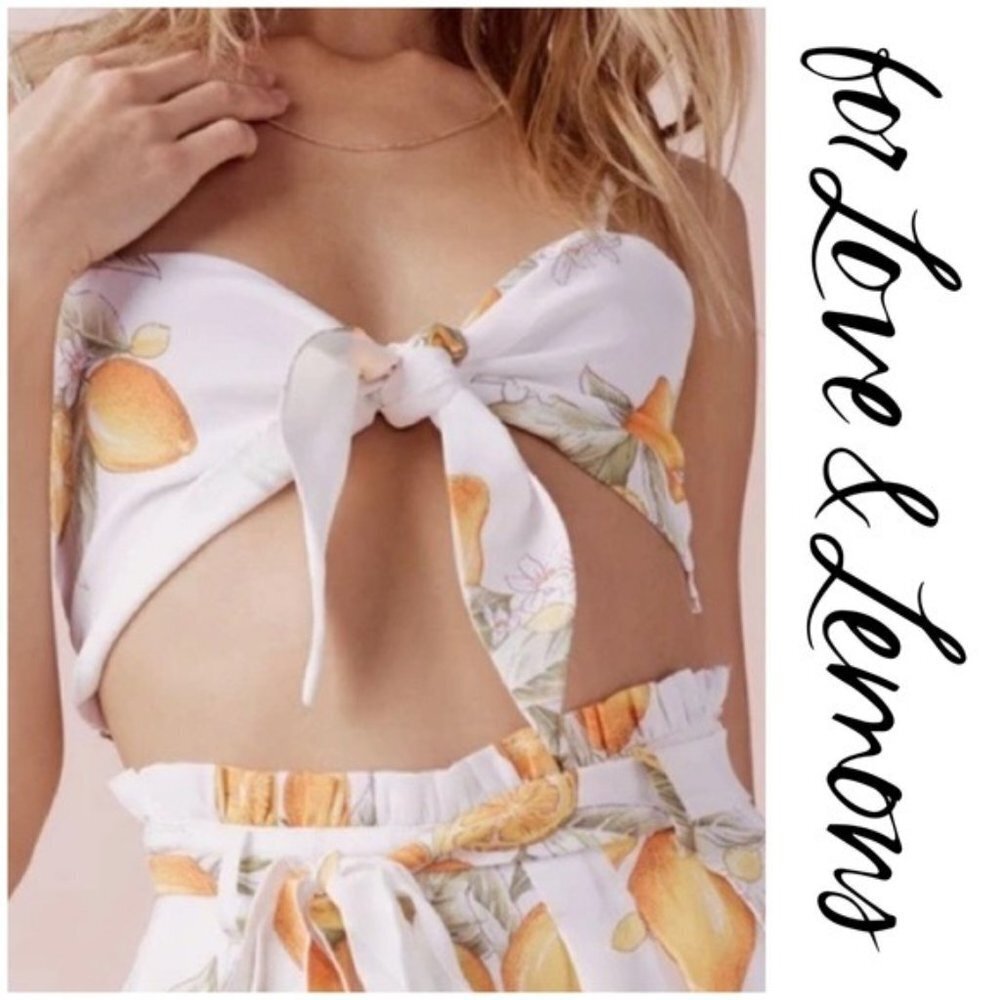 🍋 For Love & Lemons Limonada Lemon Print Tie Front Bra Top